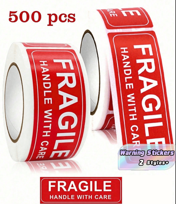 500 cái/150 cái/cuộn Nhãn dán cảnh báo hàng dễ vỡ, cần cẩn thận khi vận chuyển, nhãn tự dính 1" x 3", nhãn dán vĩnh cửu, cần thiết cho du lịch, vận chuyển, đóng gói, tự làm, thông tin thương hiệu rõ ràng