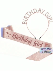 2 件套女士生日皇冠、玫瑰金生日腰带和女士生日皇冠套装、公主水钻生日头饰、女士生日礼物、甜蜜生日快乐配饰、派对装饰 - 香檳色 - 查看 1