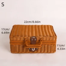 编织手提化妆品收纳盒、婚礼礼品篮、纪念品盒、柳条储物篮 - 棕色 - 查看 6