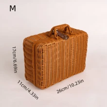 编织手提化妆品收纳盒、婚礼礼品篮、纪念品盒、柳条储物篮 - 棕色 - 查看 7