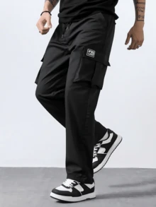 Gym Rark Men Multi-Pocket Solid Color Cargo Pants, Gym - Black - View 7