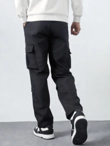 Gym Rark Men Multi-Pocket Solid Color Cargo Pants, Gym - Black - View 2