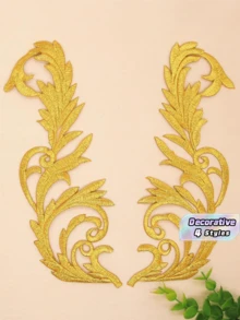 2/4PCs Golden Hollow Embroidered Cloth Patch With Adhesive, Used For Clothing Accessories, Simple Atmosphere - multicolor - View 1