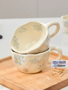 SHEIN 1PC Cốc gốm cầm tay không đối xứng màu kem, cốc ăn sáng, cốc cà phê làm quà tặng Giáng sinh cho ngày lễ - Nhiều màu - Xem 1