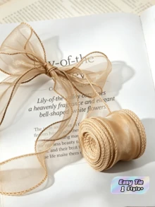SHEIN 1PC Semi-Transparent Organza Ribbon With Curled Edge, Ideal For Gift Wrapping, Cake Decoration, Wedding, DIY Bow Knot Satin Ribbon For Festival Party Decoration, Autumn And Winter Decoration, Home Decoration-Gold - Gold - View 1