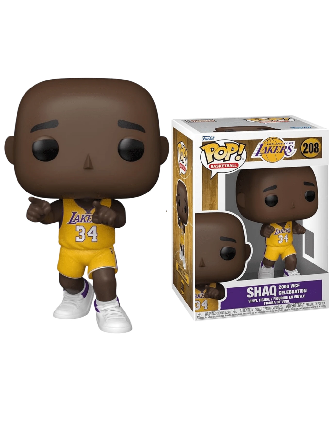 Funko Pop 篮球洛杉矶湖人队奥尼尔 2000 年西部决赛纪念版 #208 乙烯基人偶收藏品，带官方包装盒，可用于展示收藏 - 彩色 - 查看 1