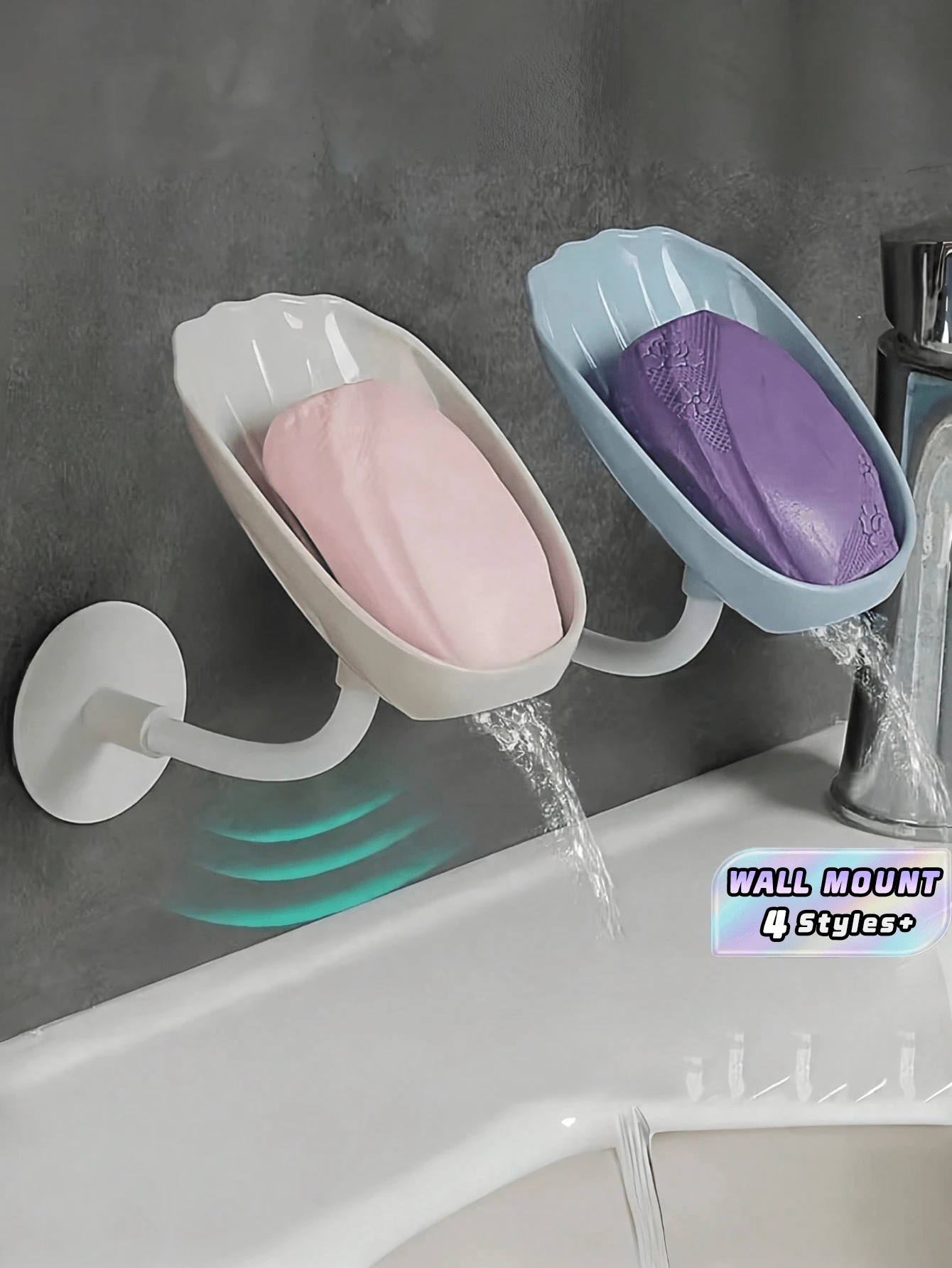 3PCS Multi Color Wall Mount Plastic Shell Shape Soap Dish Set Draining Soap Tray No Drilling Required For Kitchen Sink Bathroom Storage Organizer Bathroom Accessories - multicolor - View 1