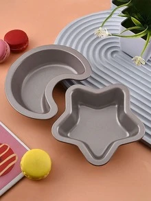 星月图案两件套蛋糕模具，碳钢材质，节日主题，可用于制作慕斯蛋糕、小型蛋糕，也可作不粘边面包烤盘。 - 彩色 - 查看 6