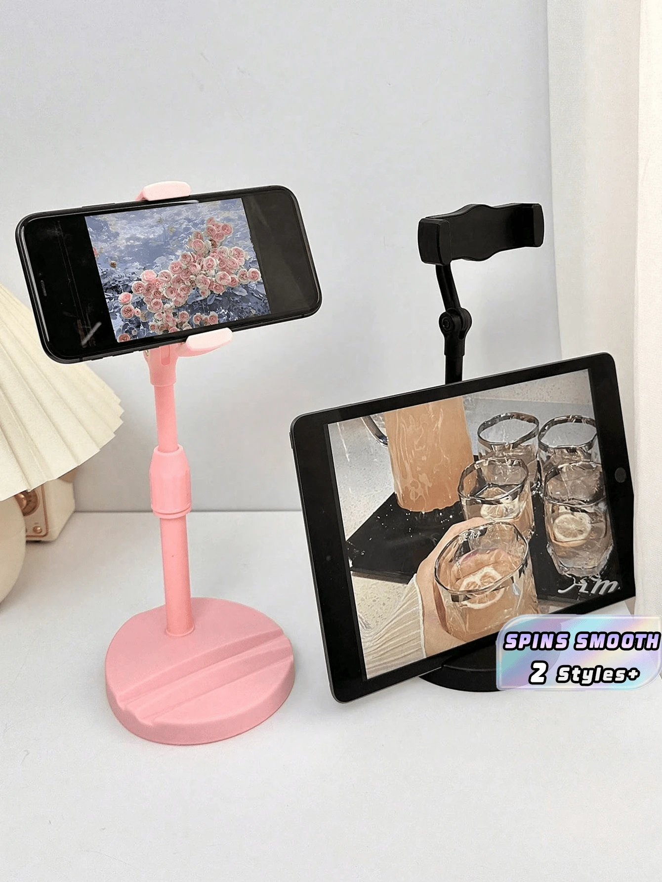 1PC Black Pink Adjustable 360 Rotation Desktop Phone Tablet Holder For Live Streaming Compatible With IPhone Android Phone Birthday Gift Phone Stand Accessories - Multicolor - View 1