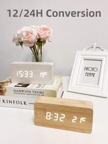 Teckwe 1pc Smart Wood Grain Digital Alarm Clock With Temperature Display, Adjustable Alarm Wake‑Up Reminder,Bedroom Office Decor, Birthday Graduation Gift, Dual Power Supply: USB Plug‑In / Dry Battery(4 AAA Batteries Not Included, Buy Separately) - White - View 4