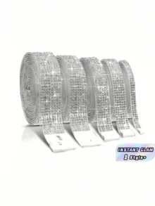 1 5ROLLS 2MM SELF ADHESIVE CRYSTAL RHINESTONE STRIP SILVER FOR DIY CAR PHONE HOME DECOR BIRTHDAY GRADUATION FESTIVAL GIFT - silver - View 1