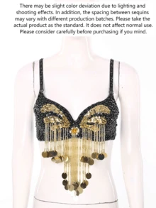 Women's Shiny Belly Dance Bra Top, Sequin Fringe Bra Top, Carnival Costume, Dance Wear - Multicolor - View 3