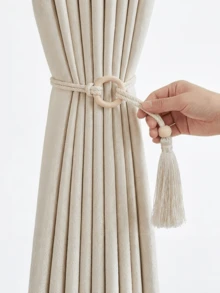 Haus Hana Wooden Ring Bead Tie Rope, Wooden Gauze Curtain Flow Su Tie Rope, Decorative Curtain Buckle, Adjustable Water-Based Curtain Tie Rope, Tied Curtain Strap, Fixed Circular Buckle Cotton Rope, Adjustable And Movable Wooden Bead Exquisite And Practical - multicolor - View 3