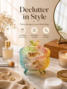 Cirelle Iridescent Rainbow Gradient Glass Jar With Knob Lid Sealed Storage Canister, Dust Proof Container For Candy Snacks Jewelry Trinkets, Multi Purpose Decor Organizer For Kitchen Bedroom Vanity, Ideal Holiday Gift - Multicolor - View 10