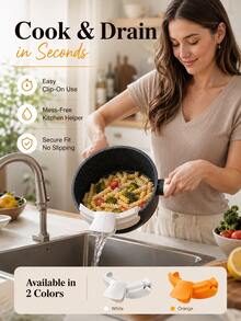 Zazumi 1/2 Pcs Universal Fit Heat Resistant Silicone Pot Strainer, Reusable Anti-Spill Anti-Splash Pan Drain Colander With Dense Filter Hole, Clip On Design Easy Install Clean Kitchen Gadget, Orange Gray Space Saving Hands-Free Pasta Noodle Grease Residue Filter, Portable Kitchen Accessory For Home Apartment Dorm RV Camping Cooking, Practical Daily Use Tool Housewarming Thanksgiving Christmas Holiday Gift Kitchen Essentials - Multicolor - View 2