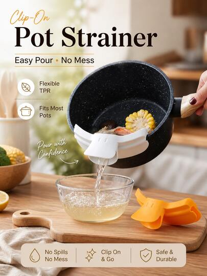 Zazumi 1/2 Piezas Colador de silicona resistente al calor de ajuste universal, colador reutilizable antiderrames y antisalpicaduras con agujeros de filtro densos, diseño de clip de fácil instalación y limpieza, accesorio de cocina ahorrador de espacio, manos libres para filtrar pasta, fideos, residuos de grasa, accesorio de cocina portátil para uso doméstico, apartamento, dormitorio, caravana, camping, herramienta de uso diario práctica, regalo de inauguración de la casa, Acción de Gracias, Navidad, Día de Fiesta, Artículos esenciales de cocina
