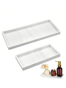 2pcs Set Bathroom Tray Marble Plate, Made Of Silicone With White Marble Pattern, For Bathroom, Bathtub, Kitchen Sink And Bathroom Silicone Tray Back To School - multicolor - View 4