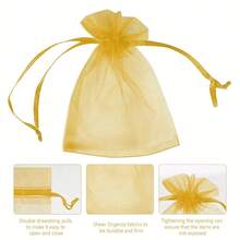50PCS Organza Gift Bags With Drawstring, For Jewelry, Candy, Wedding, Party Favor Pouch School Supplies Food Bag Food Box Suitable For Candy Chocolate Cookies Etc., - Gold - View 6