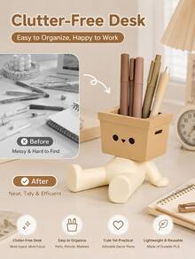 Joivida 1Pc Cute Slouchy Sitting Pen Holder, PLA 3D Creative Wooden Man Style Desk Organizer, Japanese Aesthetic Desk Decor, Cute Pen Cup Stationery Storage For Pens, Pencils, Makeup Brushes, Perfect Desk Accessory For Office, Home, School, Great Gift - multicolor - View 9