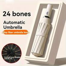 Automatic UV-Protective Umbrella With Storage Bag, 24 Ribs For Wind And Rain Protection, Fiberglass Frame, Rubber Handle - Suitable For All Weather Conditions, Easy To Open And Close, Available In Sophisticated, Business, And Minimalist Styles, - Multicolor - View 4