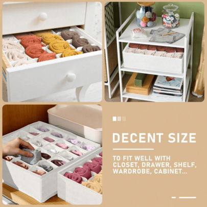 1pc White Underwear & Socks Drawer Organizer Box, Grid Fabric Dresser Storage Box For Underwear, Socks, Handkerchiefs, Ties