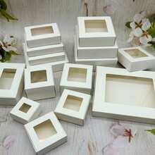 10 Pieces Per Pack Of White Cardboard Gift Display Packaging Boxes, With Transparent Pvc Windows, Suitable For Handmade Jewelry And Craft Packaging - White square window box - View 5