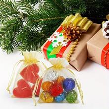 50PCS Organza Gift Bags With Drawstring, For Jewelry, Candy, Wedding, Party Favor Pouch School Supplies Food Bag Food Box Suitable For Candy Chocolate Cookies Etc., - Gold - View 3