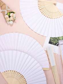 1PC 40PCS 60PCS White Paper Bamboo Folding Hand Fan Portable DIY For Birthday Engagement Graduation Wedding Party Home Table Centerpiece Decor Performance Photo Props Office Gift - one-size - View 8