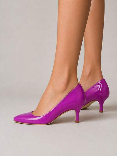 Zapatos de Tacón Bajo Brillantes Color Fucsia – Estilo Chic y Cómodo