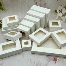 10 Pieces Per Pack Of White Cardboard Gift Display Packaging Boxes, With Transparent Pvc Windows, Suitable For Handmade Jewelry And Craft Packaging - White square window box - View 4