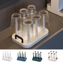 1个节省空间的塑料杯沥水架，大容量防尘倒置杯架，适用于台面，适用于玻璃杯和塑料杯，经久耐用且设计时尚，杯子晾干解决方案 | 现代杯架 | 倒置设计，杯子收纳架 - 彩色 - 查看 3