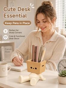 Joivida 1Pc Cute Slouchy Sitting Pen Holder, PLA 3D Creative Wooden Man Style Desk Organizer, Japanese Aesthetic Desk Decor, Cute Pen Cup Stationery Storage For Pens, Pencils, Makeup Brushes, Perfect Desk Accessory For Office, Home, School, Great Gift - multicolor - View 6