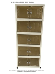 1个（38厘米-58厘米宽）可折叠塑料双门储物柜，可折叠衣柜，家用便携式衣柜，客厅玩具柜，零食柜，厨房储物柜，圣诞节和万圣节礼物，浴室纸巾盒，卧室落地架，可折叠鞋架 - 無色 - 查看 3