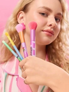 FanGlow THE POWERPUFF GIRLS X SHEIN Bộ 4 cọ trang điểm hoạt hình Powerpuff Girls, gồm cọ đánh phấn phủ, phấn má hồng, phấn mắt và cọ chi tiết, đẹp mắt và đáng yêu, 4 cọ đa chức năng. - Nhiều màu - Xem 2