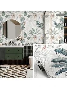 1 Roll Self-Adhesive Floral Wallpaper, PVC Removable Sticker, Suitable For Dorm, Dining Room, Home Decor, Can Be Applied To Drawers, Furniture Renovation - green - View 4