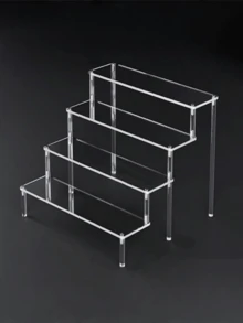 1pc DIY 3-4 Tier Acrylic Desktop Display Rack For Cupcakes, Perfume, Figurines, Transparent Trapezoidal Blind Box Storage Rack/Cabinet - White - View 5