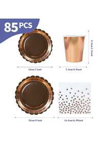 Rose Gold Petal Disposable Plates, Napkins And Cups Set, Serves 20 Guests. This Disposable Party Supplies Set (Including Plates, Napkins And Cups) Is Perfect For Birthday Parties, Weddings And Family Picnics. - View 2
