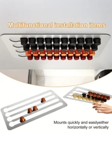 1Pc Metal Wall-Mounted Coffee Capsule Organizer, No-Drill Adhesive Coffee Capsule Holder, Modern Metal Stand, Suitable For Kitchens, Offices, Hotels, Restaurants, Space-Saving Coffee Capsule Rack, Ideal Gift For Christmas And Housewarming. - Multicolor - View 3