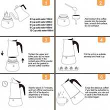 12 Cup Stainless Steel Espresso Coffee Maker, 600ml Moka Pot For Home, Kitchen, Camping - Silver - View 10