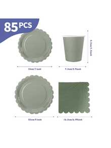 Juego desechable de platos, servilletas y vasos con pétalos de color verde salvia, sirve para 20 invitados. Este conjunto de suministros desechables para fiestas (que incluye platos, servilletas y vasos) es perfecto para fiestas de cumpleaños, bodas y picnics familiares. - Ver 2