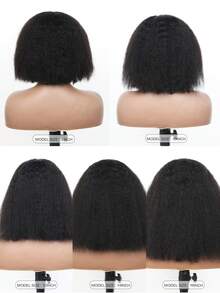 Tóc giả Yaki Kinky Straight làm từ tóc người, không cần keo dán, có phần ren phía trước 6x4, đường chân tóc đã được tỉa sẵn, dễ dàng đội lên. Tóc giả làm từ tóc người Brazil, kiểu tóc lace closure, mật độ 180%. - Natural Black - Xem 2