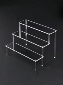 1pc DIY 3-4 Tier Acrylic Desktop Display Rack For Cupcakes, Perfume, Figurines, Transparent Trapezoidal Blind Box Storage Rack/Cabinet - White - View 4