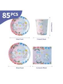 Juego desechable de platos, servilletas y vasos con diseño de elefante para revelación de género, sirve para 20 invitados. Este conjunto de suministros desechables para fiestas (que incluye platos, servilletas y vasos) es perfecto para fiestas de cumpleaños, bodas y picnics familiares. - Ver 2