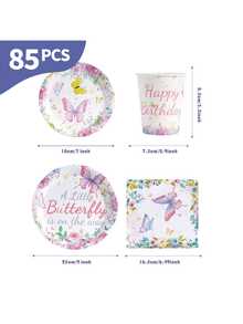 Little Butterfly Happy Birthday Disposable Plates, Napkins And Cups Set, Serves 20 Guests. This Disposable Party Supplies Set (Including Plates, Napkins And Cups) Is Perfect For Birthday Parties, Weddings And Family Picnics. - View 7