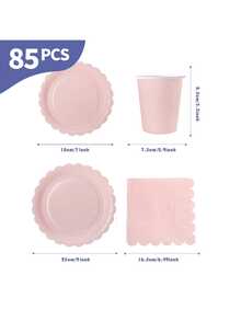 Juego desechable de platos, servilletas y vasos de color rosa pálido con pétalos, sirve para 20 invitados. Este conjunto de suministros desechables para fiestas (que incluye platos, servilletas y vasos) es perfecto para fiestas de cumpleaños, bodas y picnics familiares. - Ver 8