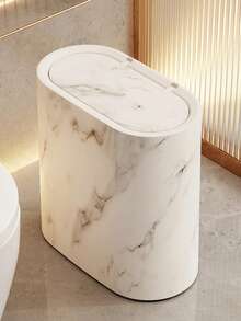 大理石纹理方形密封垃圾桶，带盖 - 脚踏式设计，适用于浴室、酒店、家庭、民宿、厨房、客厅，塑料垃圾桶，时尚垃圾桶，适合狭窄空间，节省空间设计，浴室垃圾桶，家居装饰，浴室装饰及配件，情人节礼物 - 彩色 - 查看 1