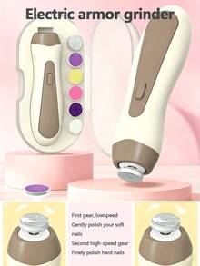 Teckwe 1 Set Electric Nail Trimmer, Includes 6 Polishing Heads, Silent Nail File, Nail Clipper And Manicure Tool Kit (Requires 2 AAA Batteries, Not Included) - Coffee apricot - View 2