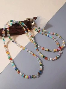 Pingente de contas de pedra multicoloridas em formato de cubo, alça transversal para capas de celular, anti-perda. - Multicolorido - Ver 7