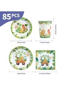 Bộ đĩa, khăn ăn và cốc dùng một lần hình khủng long gầm rú, phục vụ 20 khách. Bộ đồ dùng tiệc dùng một lần này (bao gồm đĩa, khăn ăn và cốc) rất phù hợp cho các bữa tiệc sinh nhật, đám cưới và dã ngoại gia đình. - Xem 2