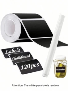 120 piezas, etiquetas adhesivas reutilizables y resistentes al agua de color negro, etiquetas adhesivas de onda para almacenamiento de alimentos en la cocina, adecuadas para recipientes, latas, condimentos, almacenamiento de alimentos, con un marcador blanco de tiza - Negro - Ver 8